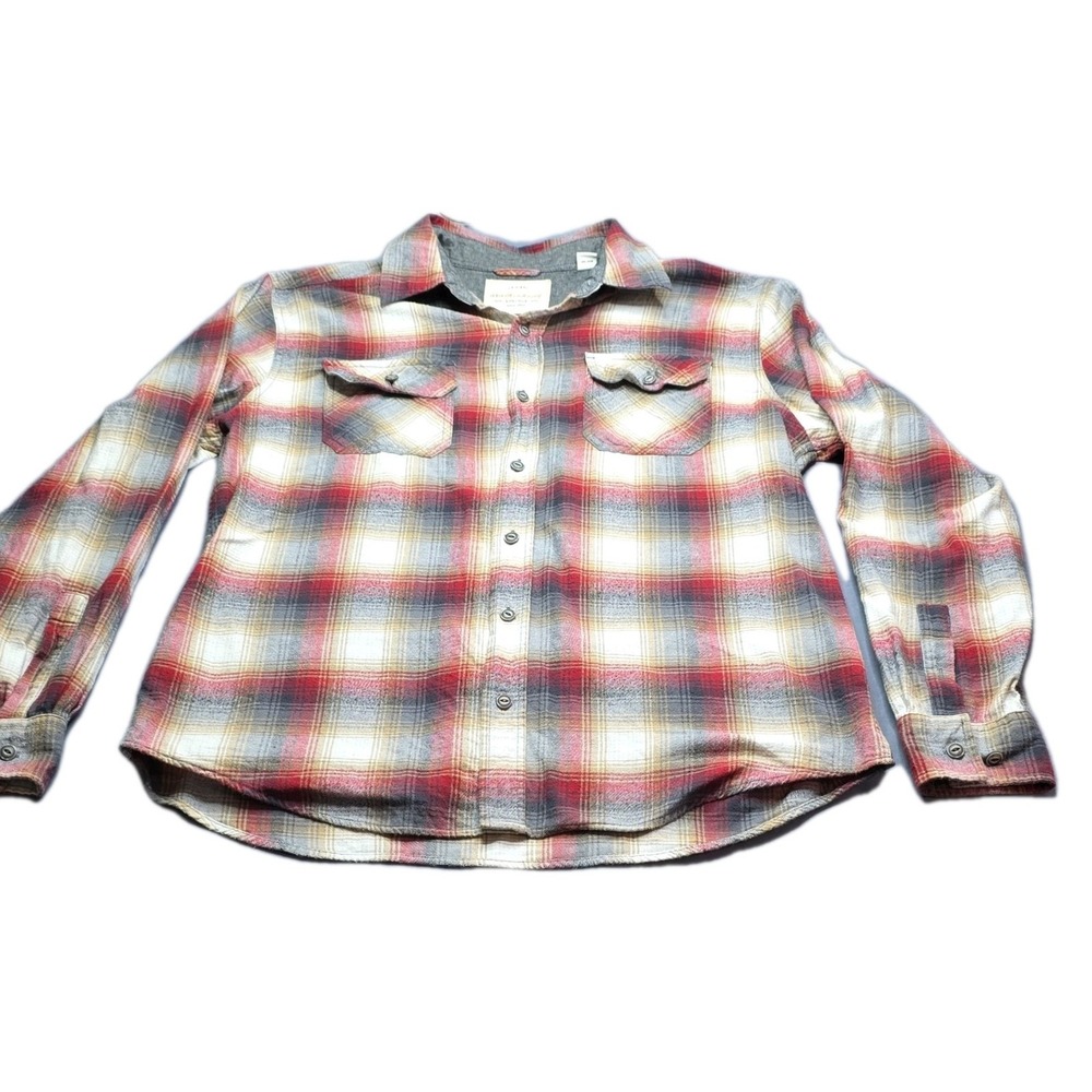 Weatherproof Cotton Flannel Plaid Shirt‎ Red Gray Long Sleeve L/G Casual
